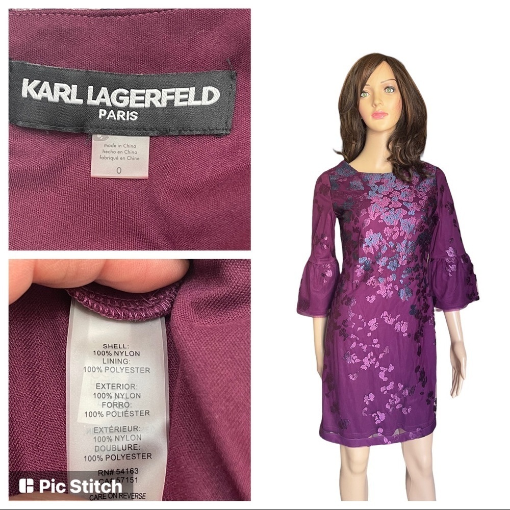 Kari Legerfeld women maroon embroidery floral dress size 0